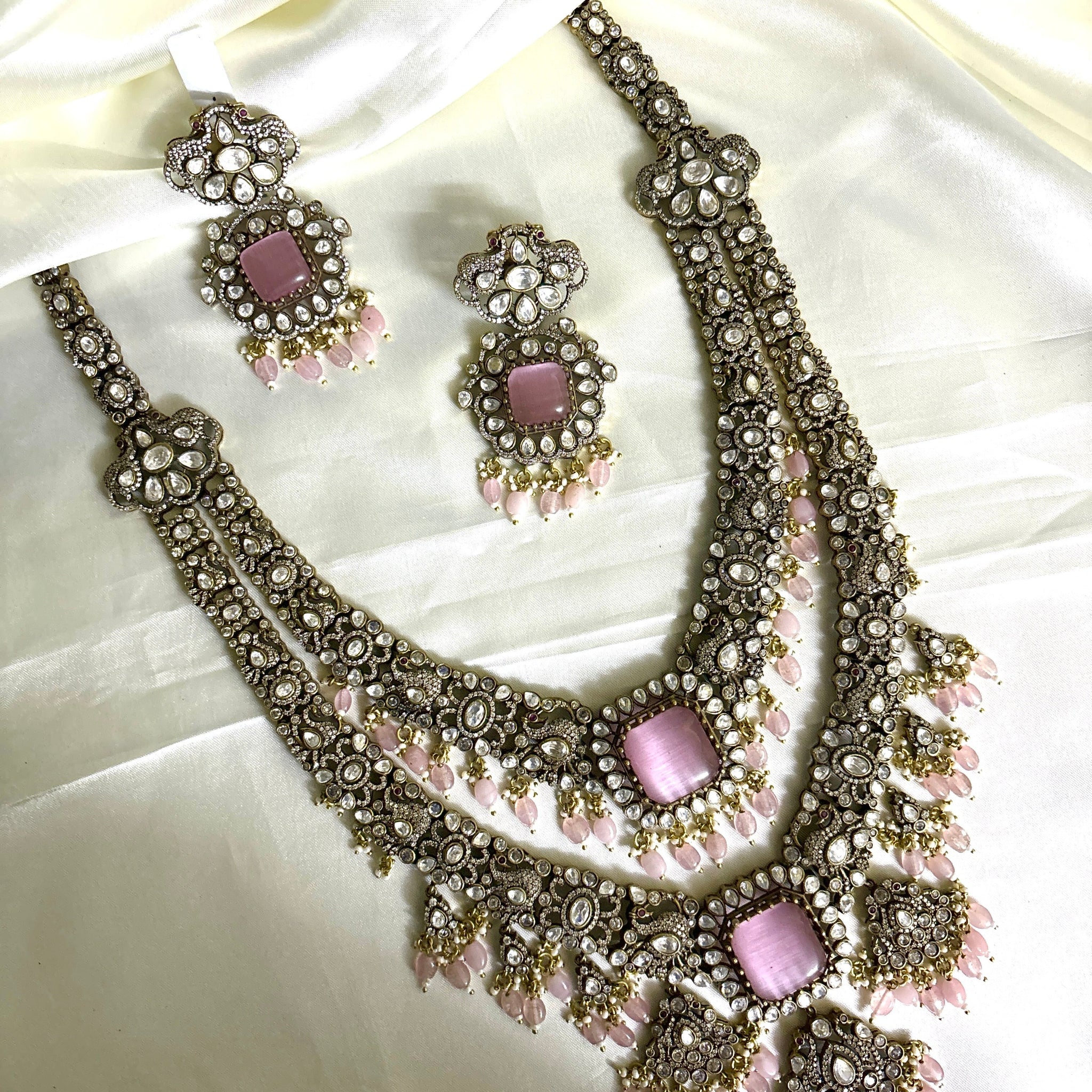 Bridal Royal Victorian Double Layer Haaram (Pink) - Jewels by Meena