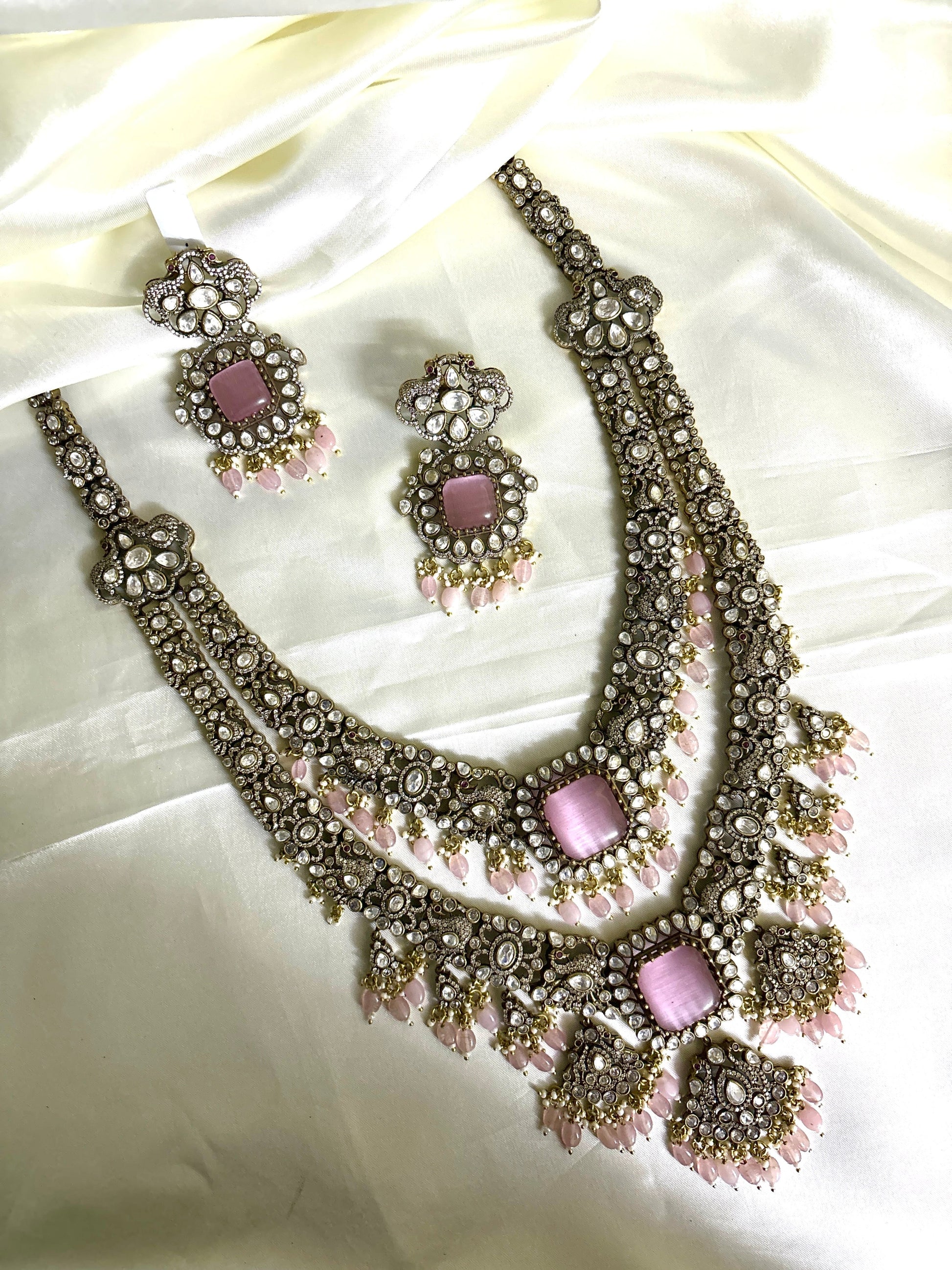 Bridal Royal Victorian Double Layer Haaram (Pink) - Jewels by Meena