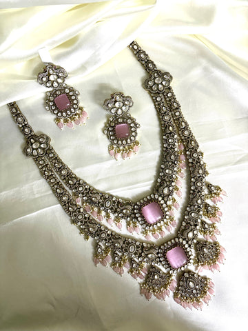 Bridal Royal Victorian Double Layer Haaram (Pink) - Jewels by Meena