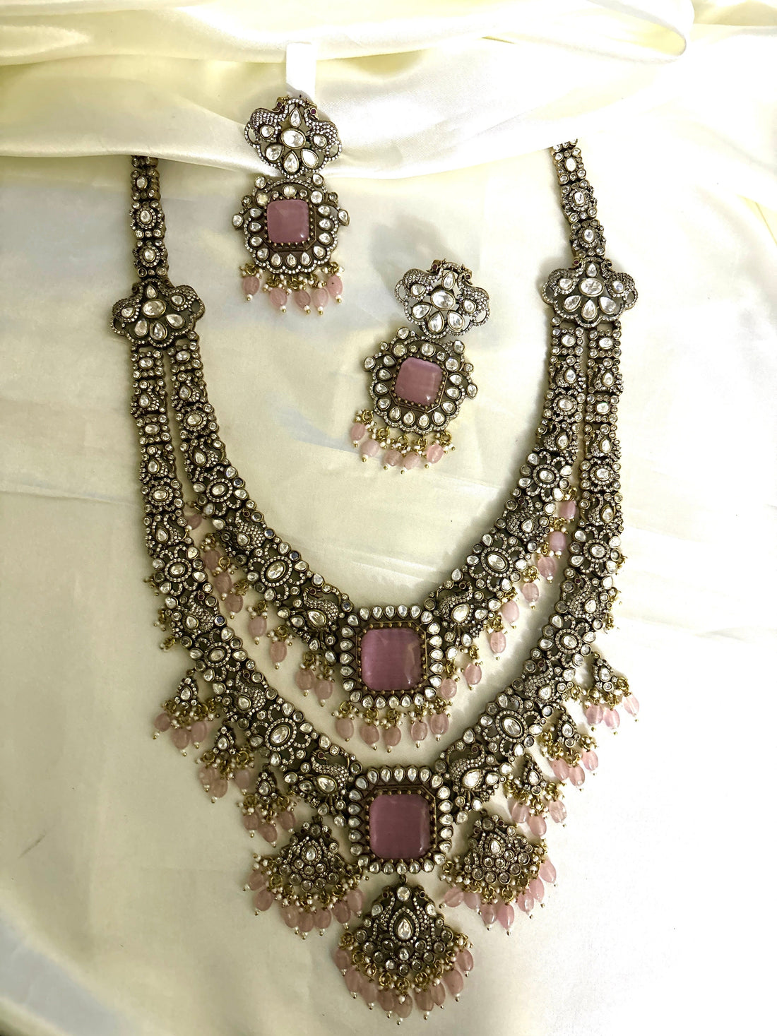 Bridal Royal Victorian Double Layer Haaram (Pink) - Jewels by Meena