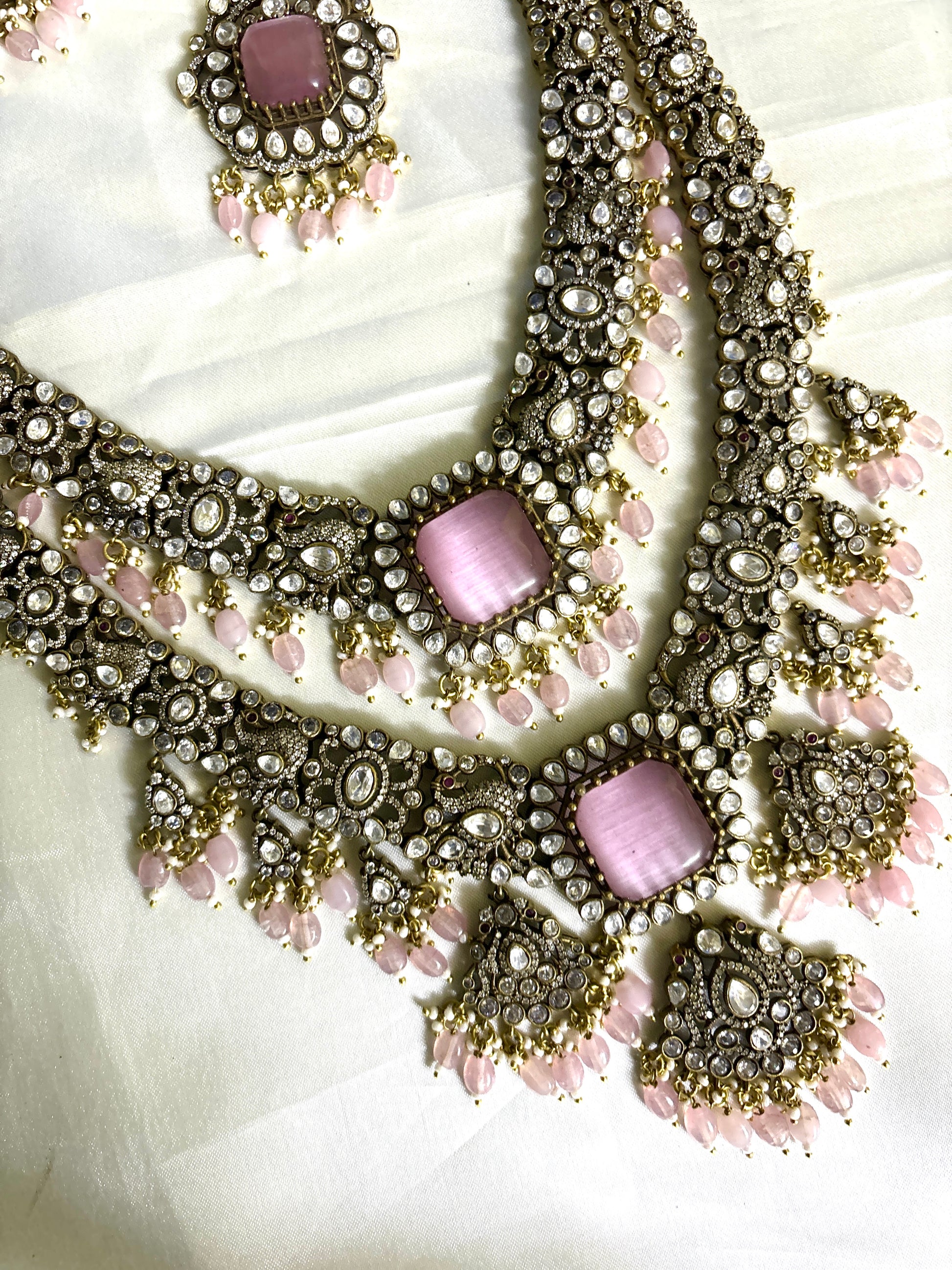 Bridal Royal Victorian Double Layer Haaram (Pink) - Jewels by Meena