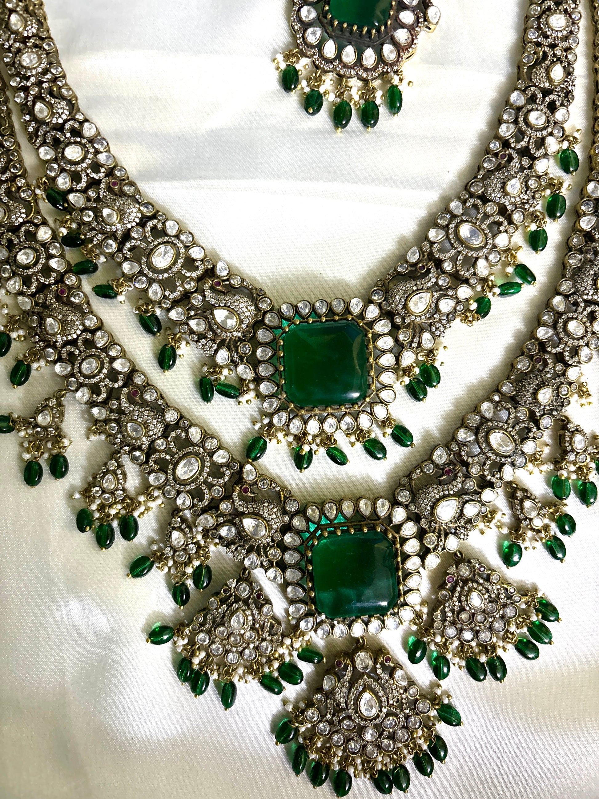 Bridal Royal Victorian Double Layer Haaram (Green) - Jewels by Meena