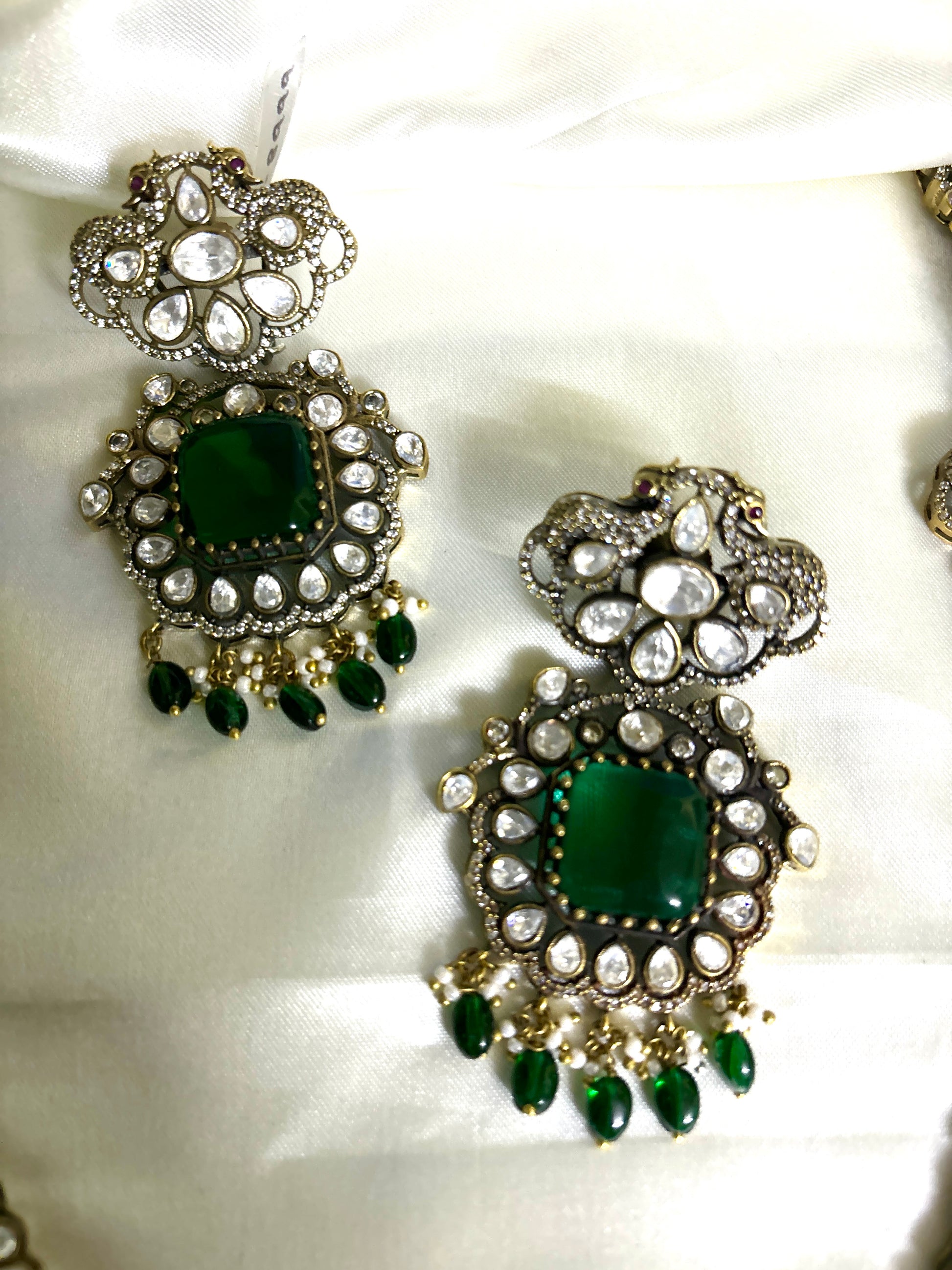 Bridal Royal Victorian Double Layer Haaram (Green) - Jewels by Meena