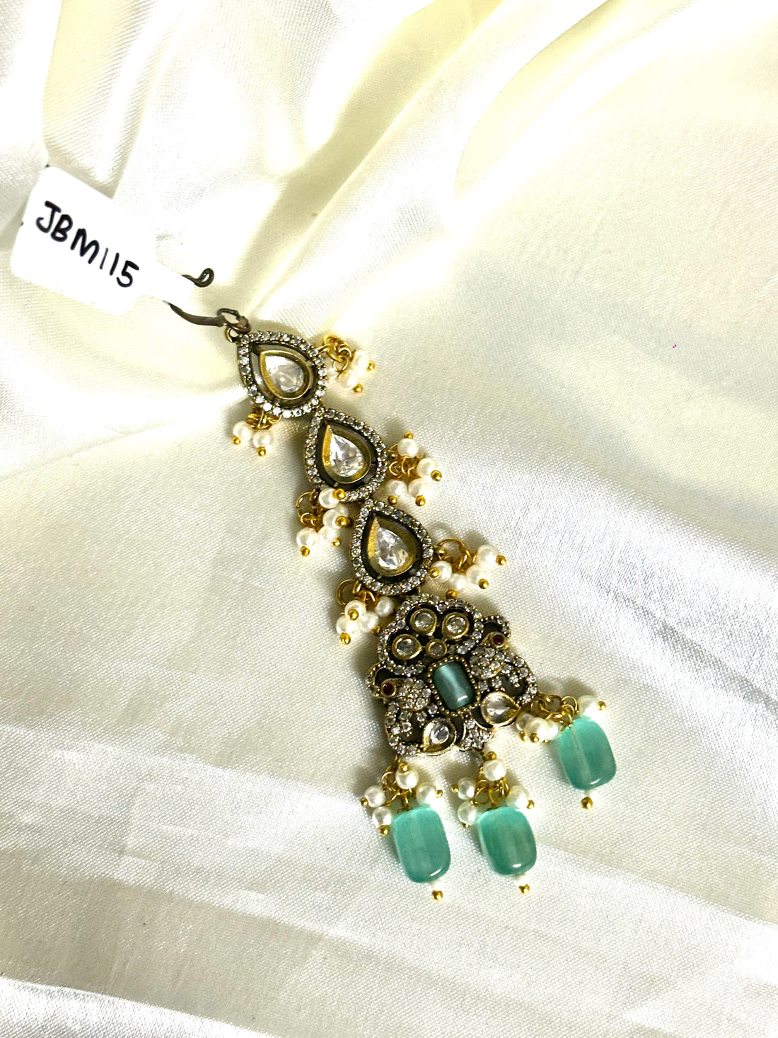 AD Aqua Blue Victorian Maangtikka - Jewels by Meena