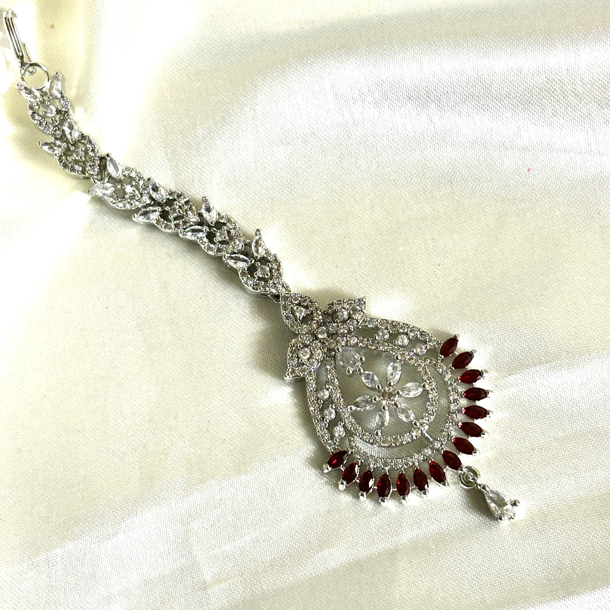 American Diamond Red Maangtikka - Jewels by Meena