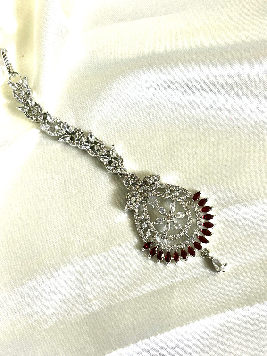 American Diamond Red Maangtikka - Jewels by Meena