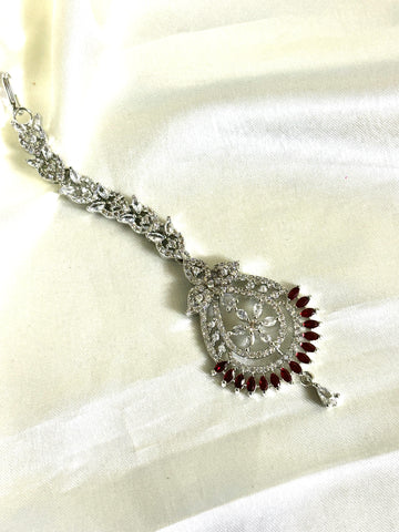 American Diamond Red Maangtikka - Jewels by Meena