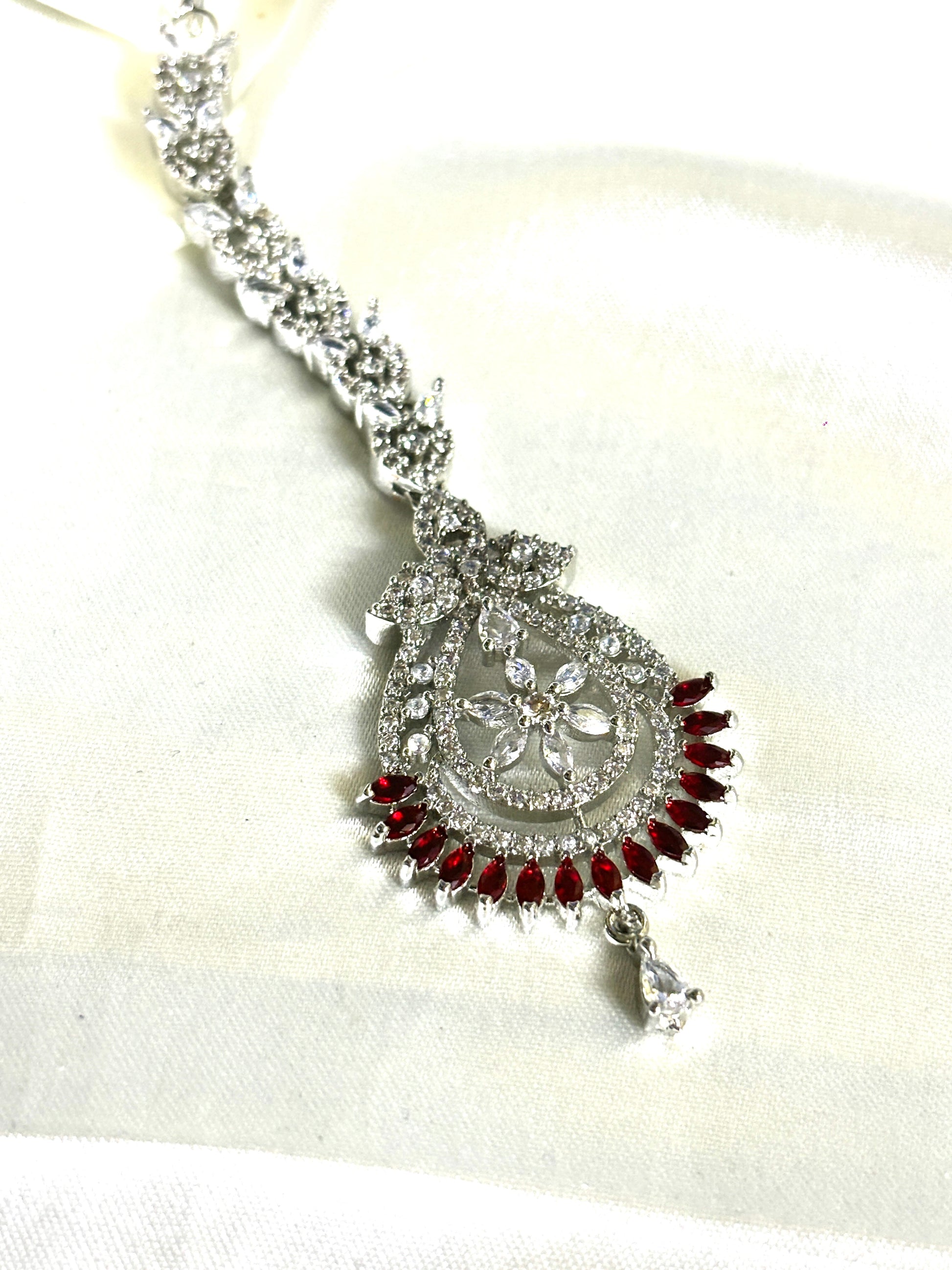 American Diamond Red Maangtikka - Jewels by Meena