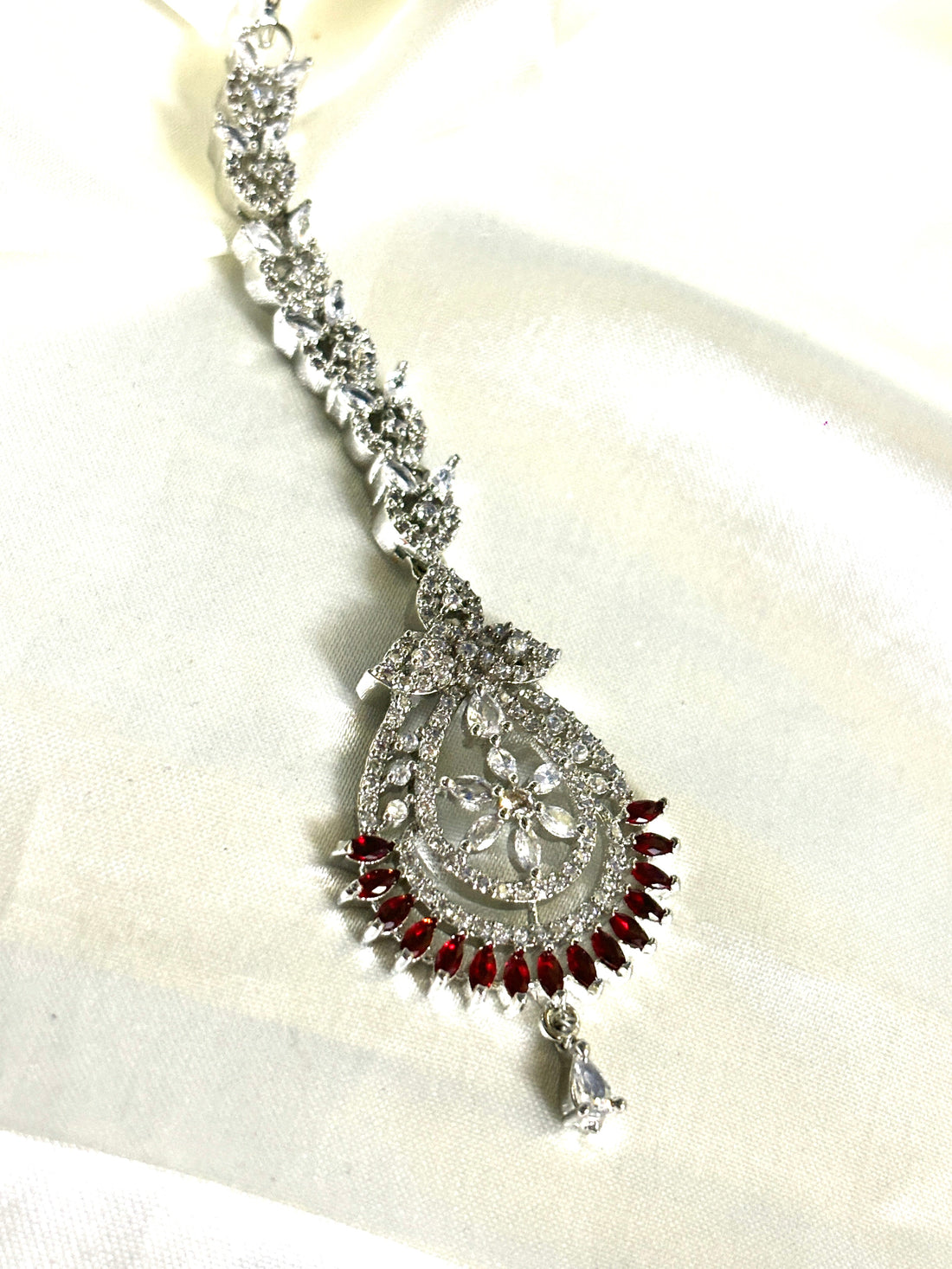 American Diamond Red Maangtikka - Jewels by Meena