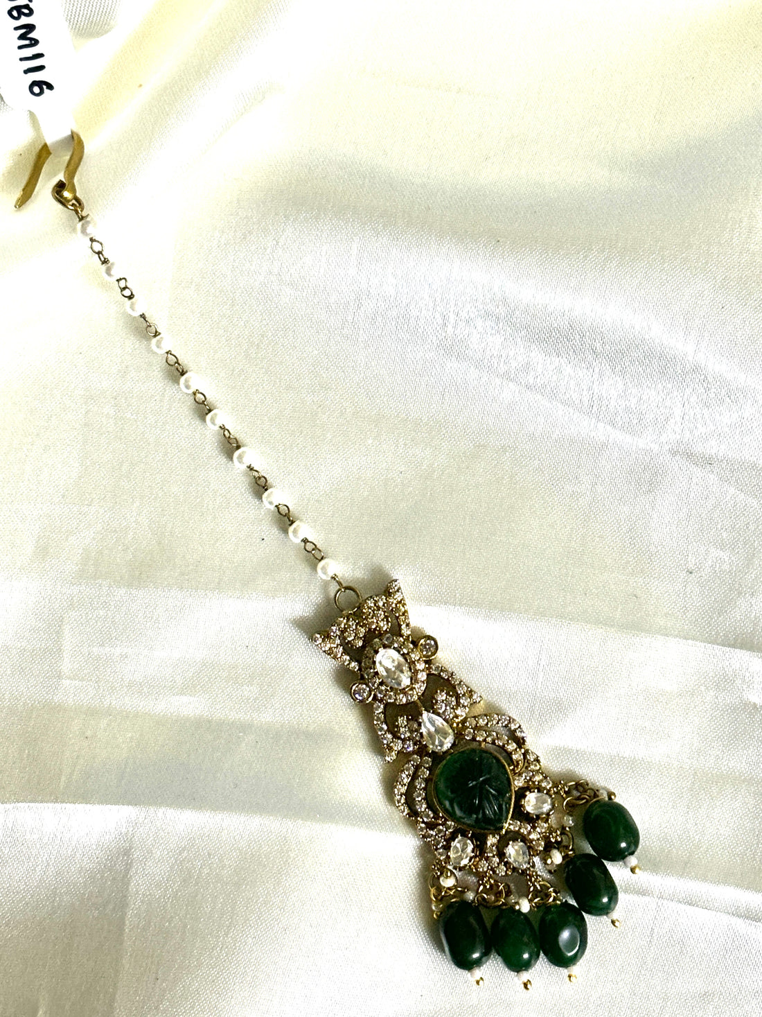 Bridal Victorian Green Moissanite Maangtikka - Jewels by Meena