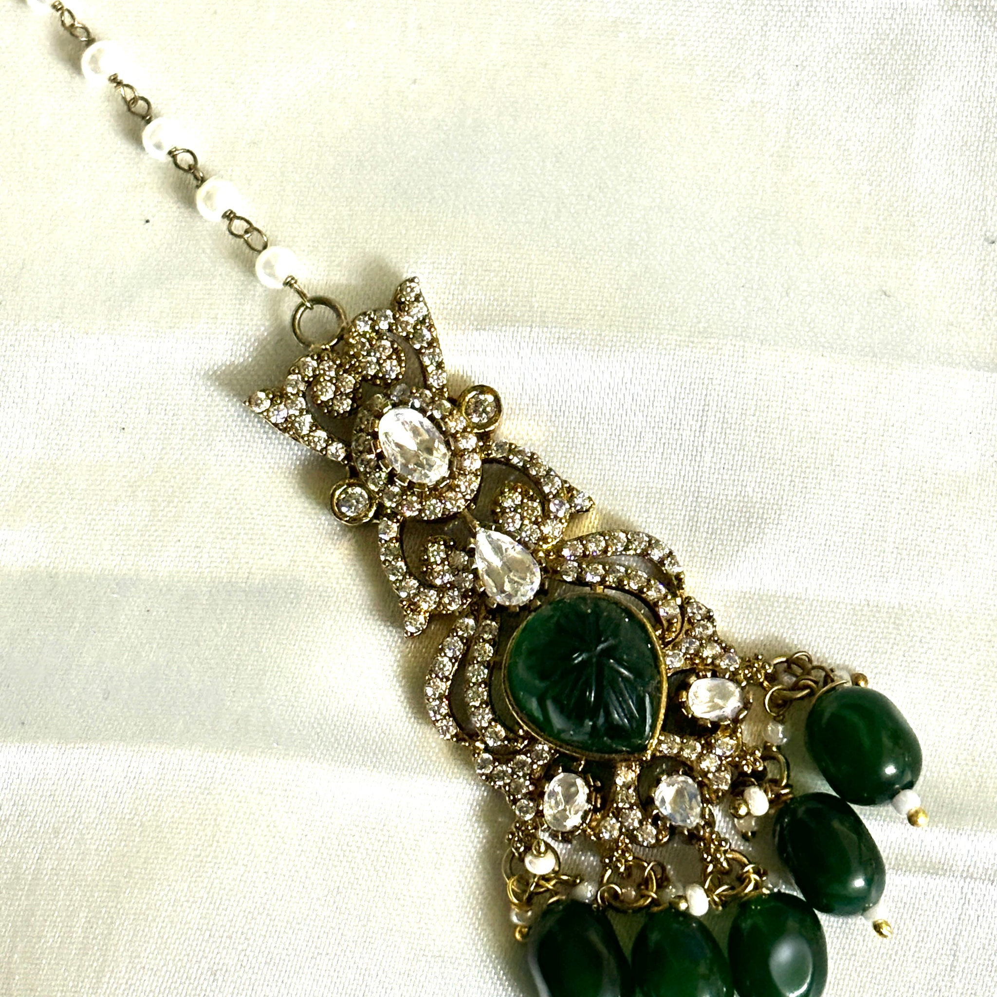 Bridal Victorian Green Moissanite Maangtikka - Jewels by Meena