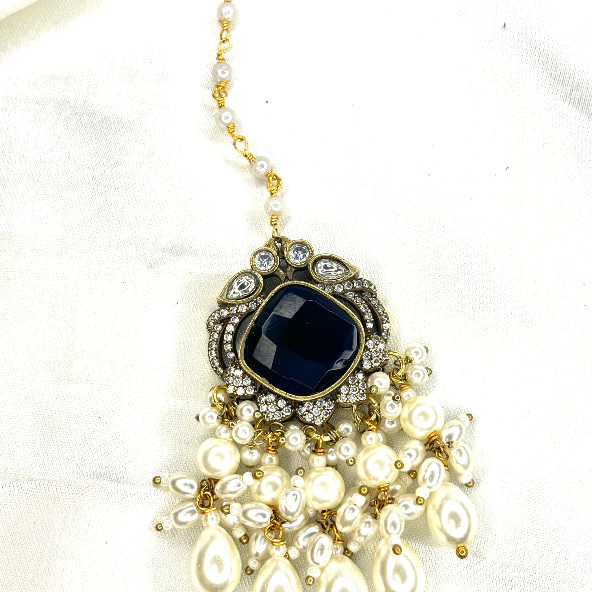 Bridesmaid Royal Blue Pearl Maangtikka - Jewels by Meena