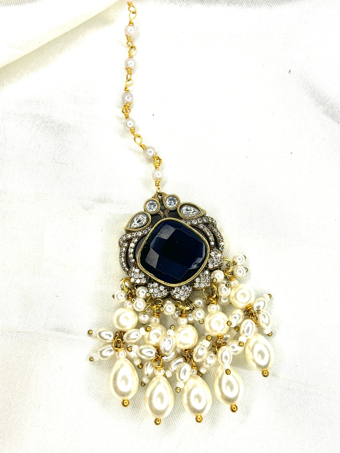 Bridesmaid Royal Blue Pearl Maangtikka - Jewels by Meena