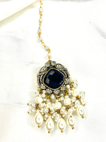 Bridesmaid Royal Blue Pearl Maangtikka - Jewels by Meena