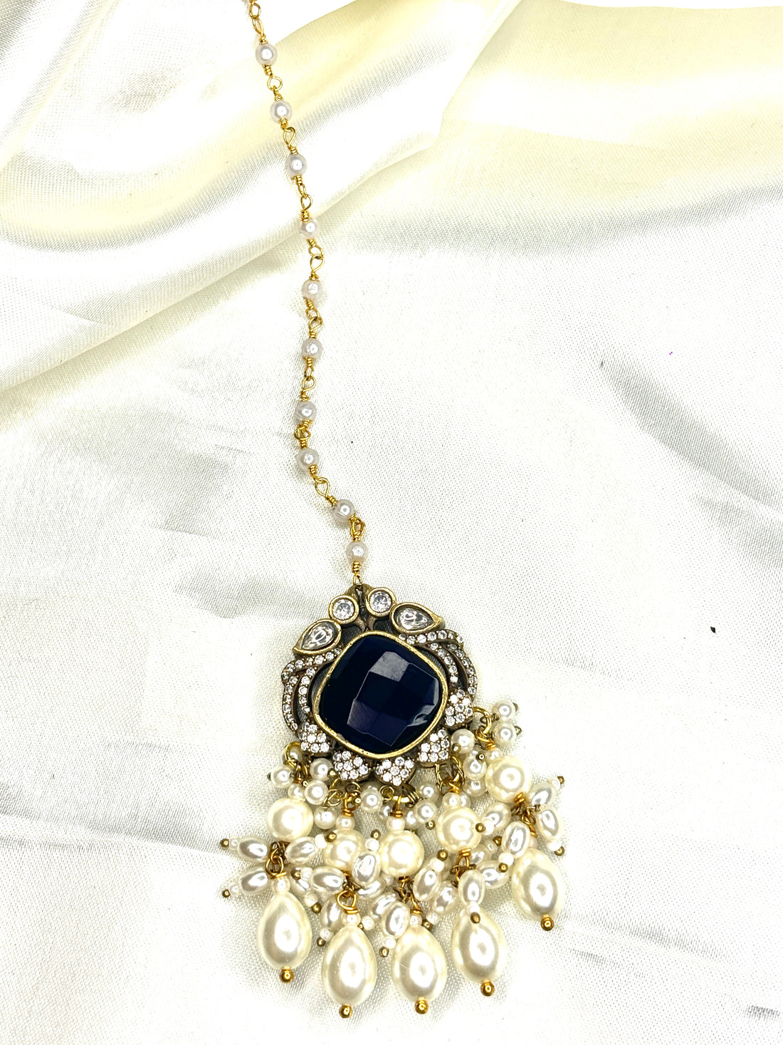 Bridesmaid Royal Blue Pearl Maangtikka - Jewels by Meena