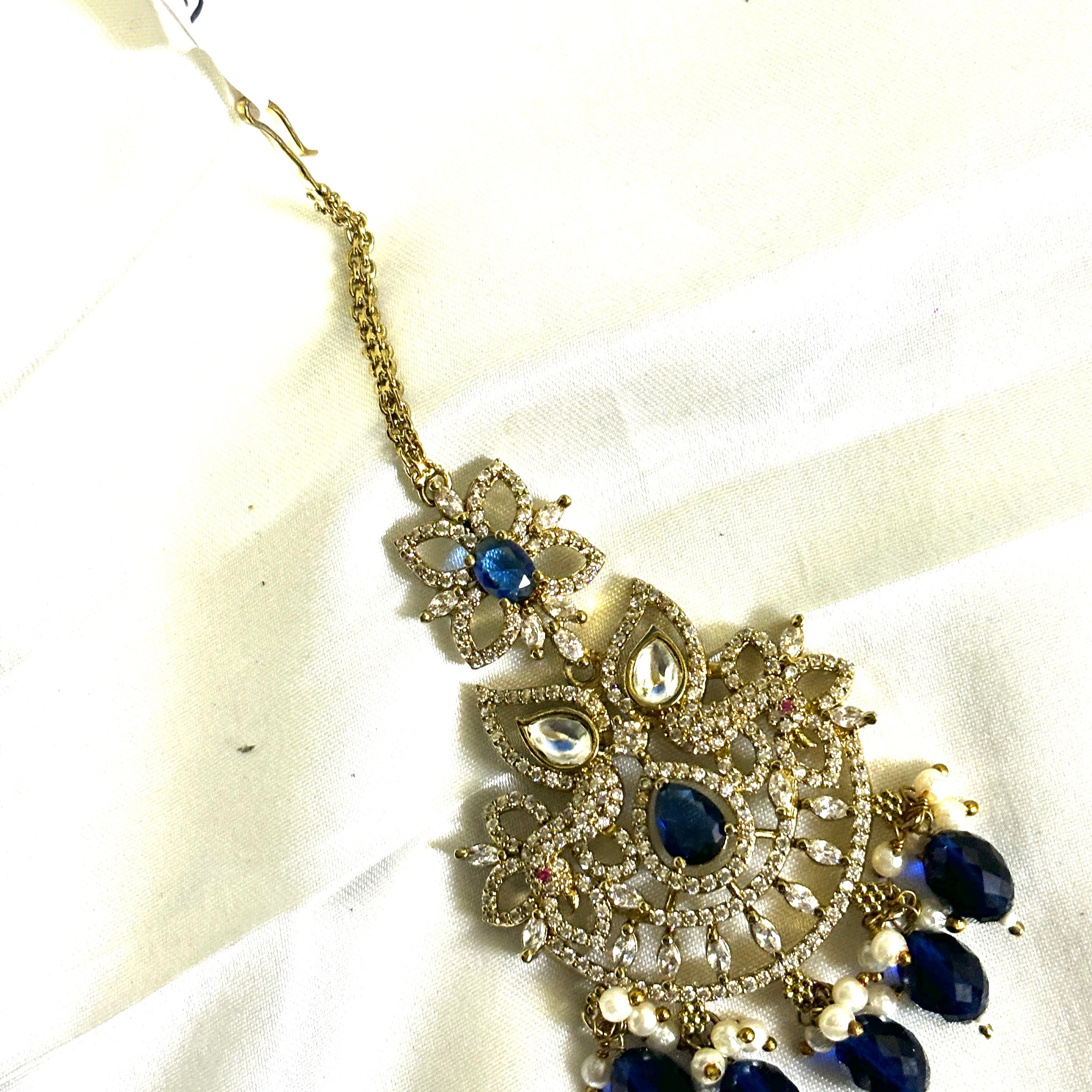 AD Victorian Navy Blue Maangtikka - Jewels by Meena