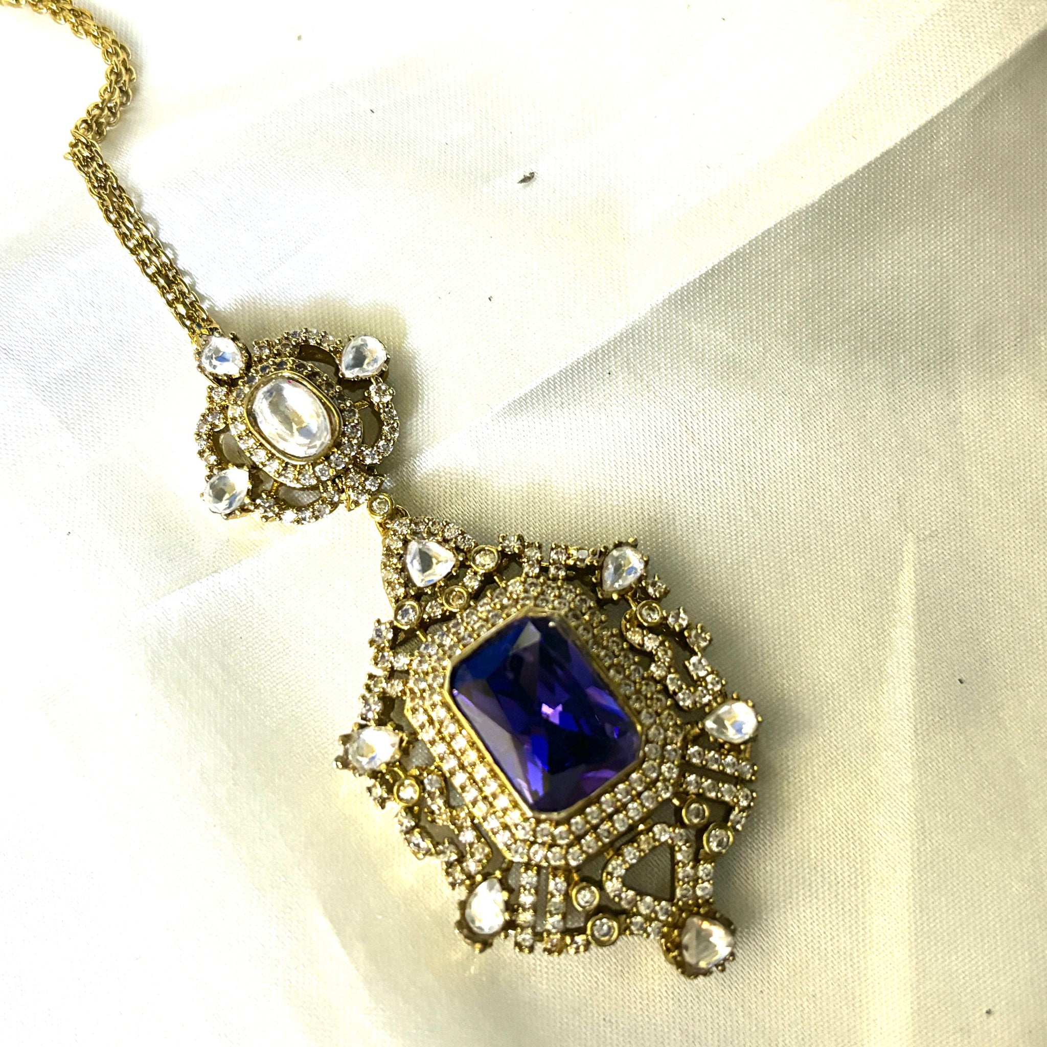 Polki Navy Blue Maangtikka - Jewels by Meena