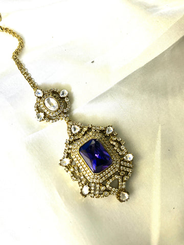 Polki Navy Blue Maangtikka - Jewels by Meena