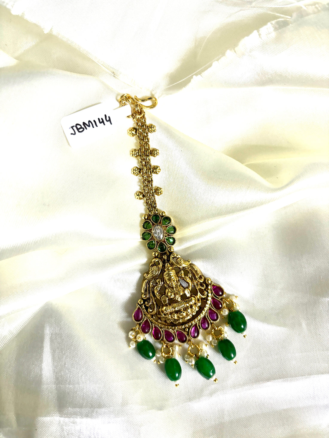 Lakshmi Mini Green Beads Maangtikka - Jewels by Meena