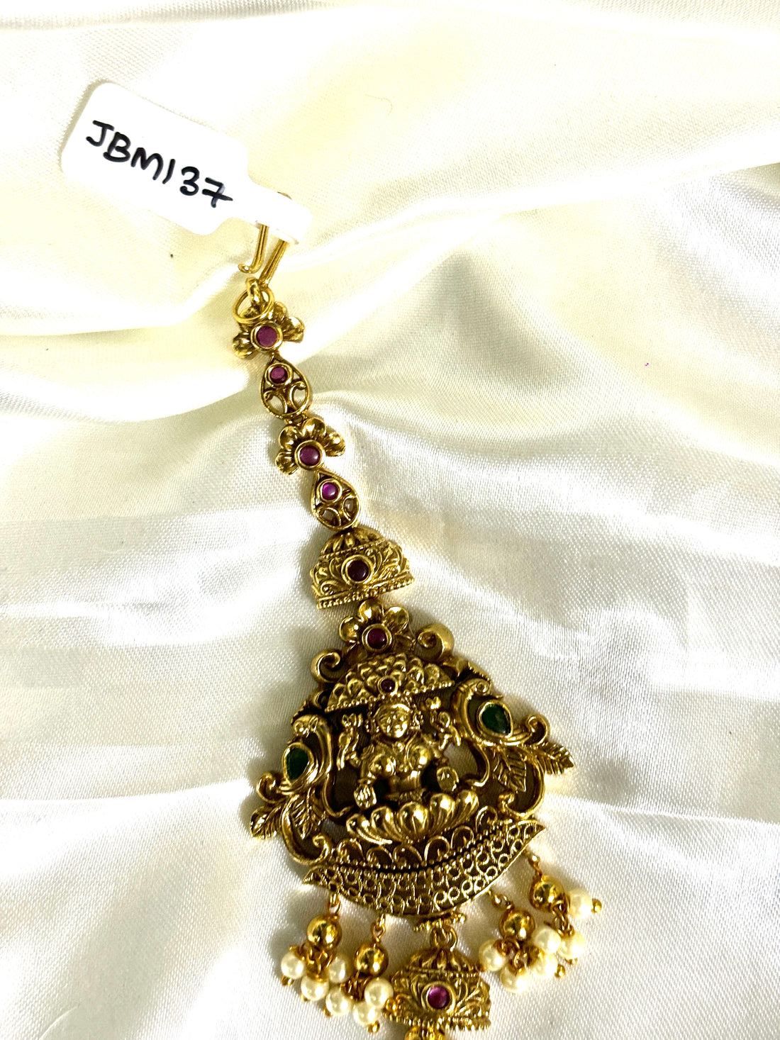 Antique Lakshmi Bridal Pearls Maangtikka - Jewels by Meena