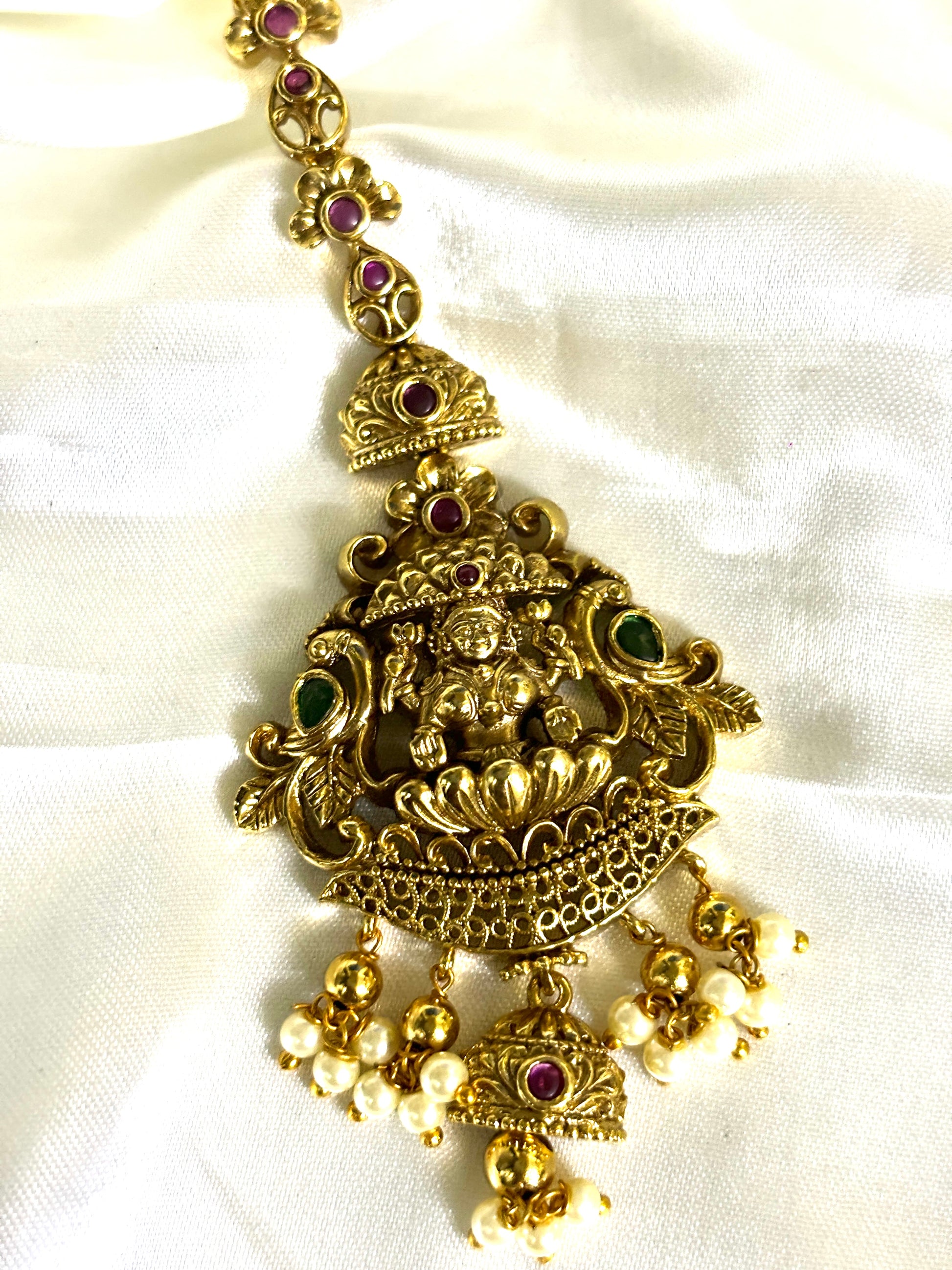 Antique Lakshmi Bridal Pearls Maangtikka - Jewels by Meena