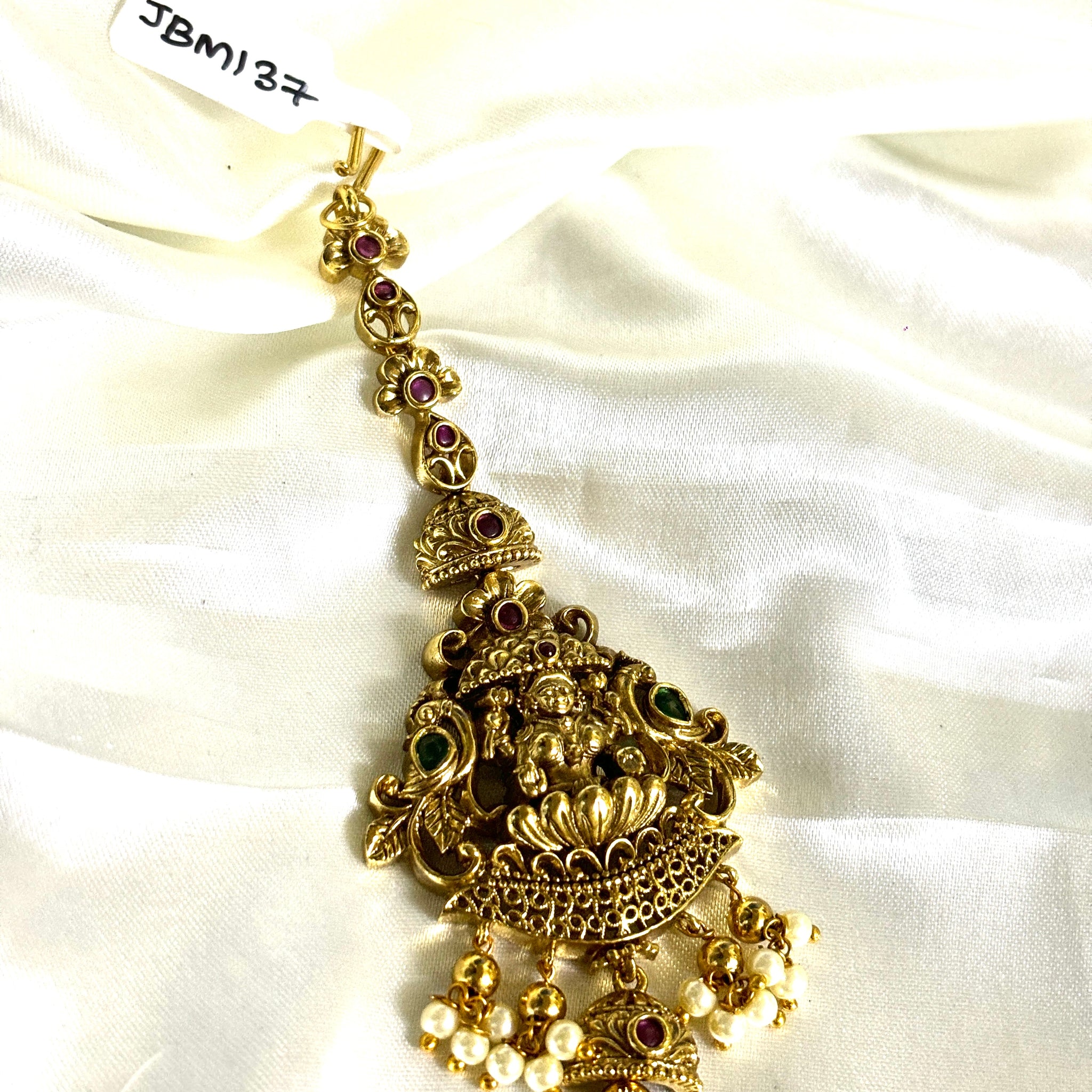 Antique Lakshmi Bridal Pearls Maangtikka - Jewels by Meena