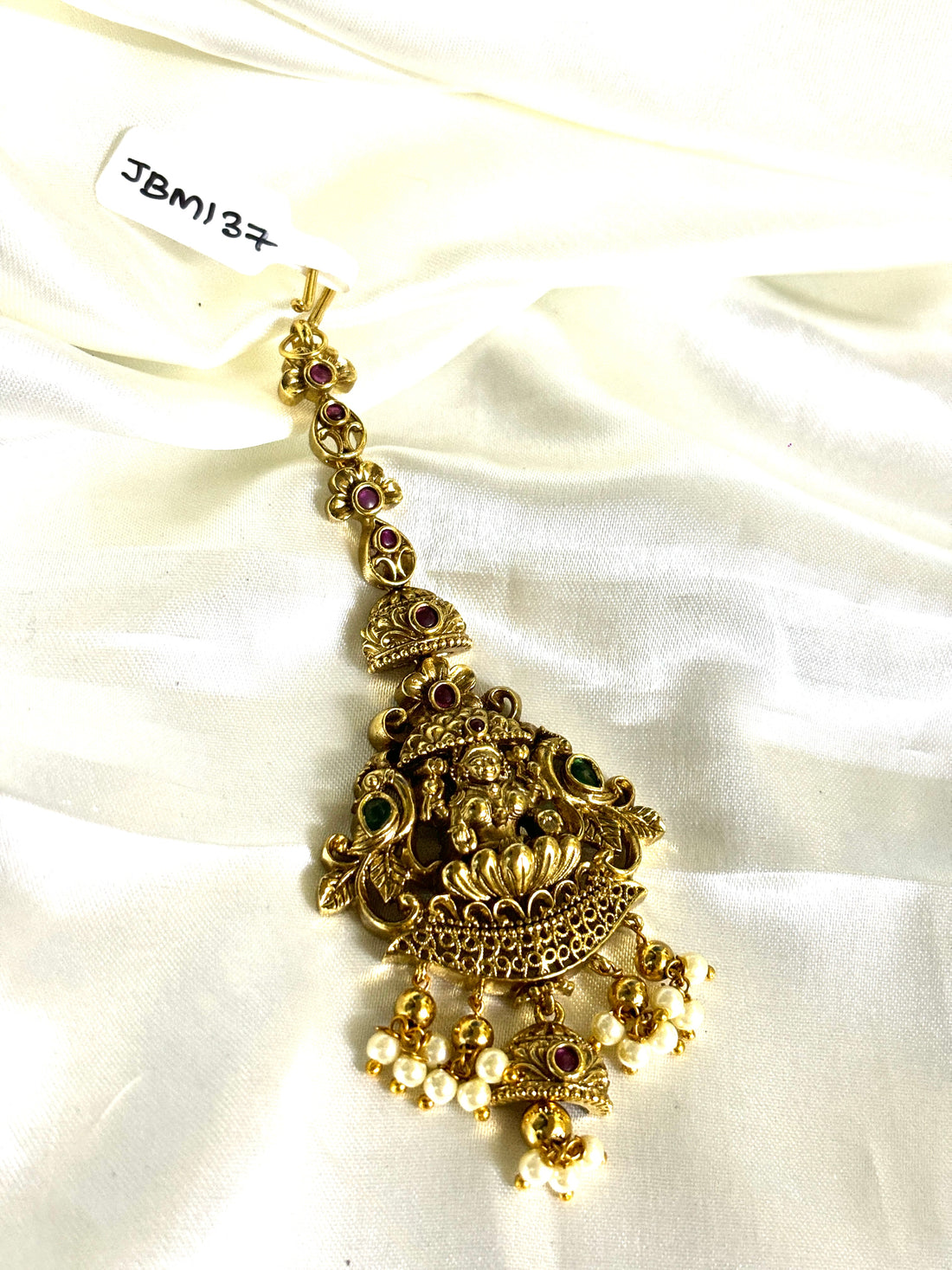 Antique Lakshmi Bridal Pearls Maangtikka - Jewels by Meena