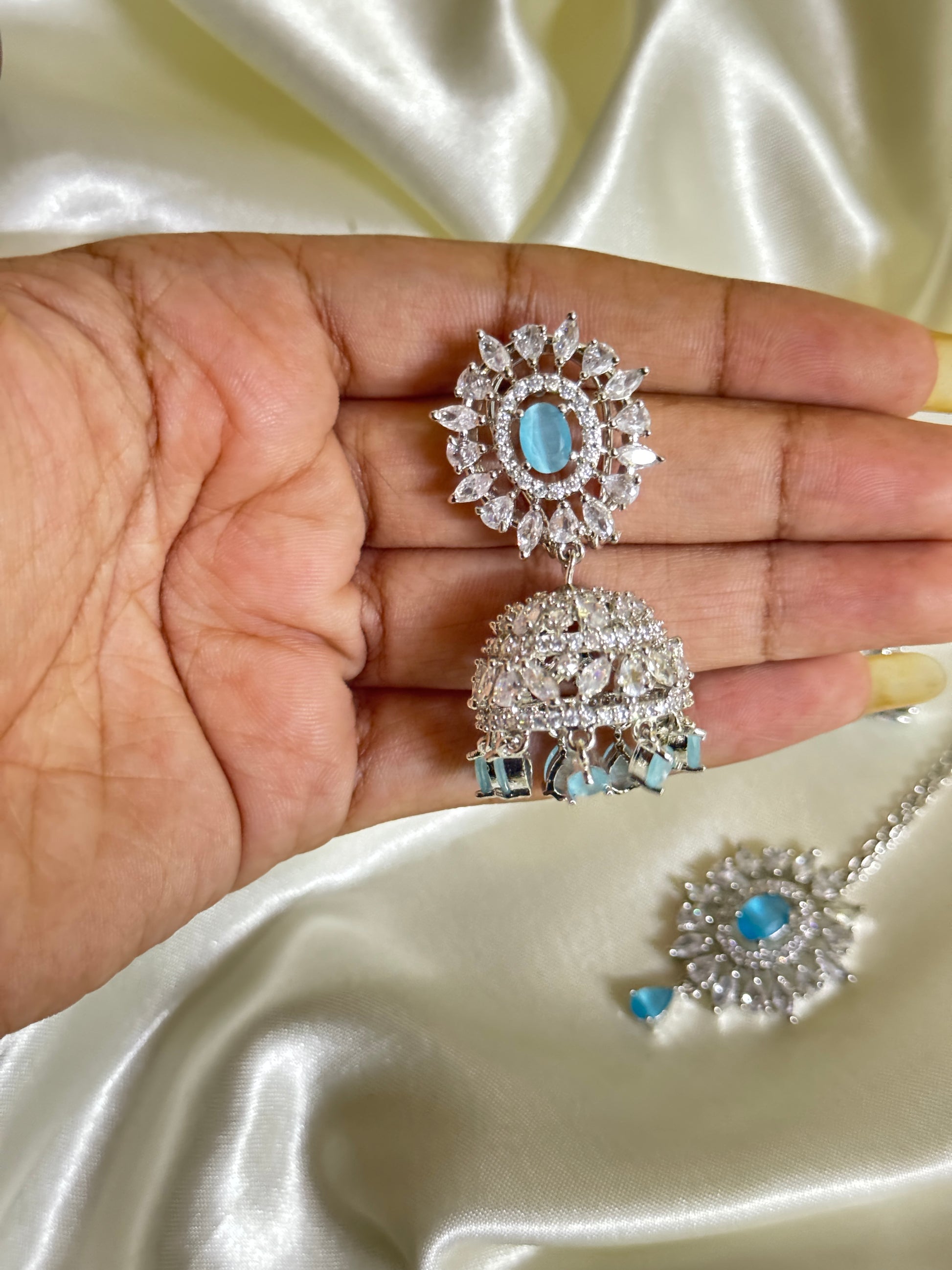 AD Sky Blue Earing Maangtikka Combo