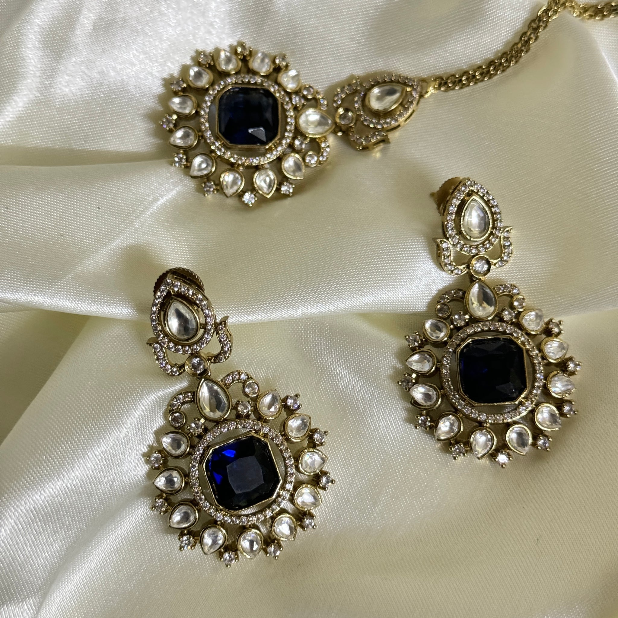 Blue Victorian Earing Tikka Combo