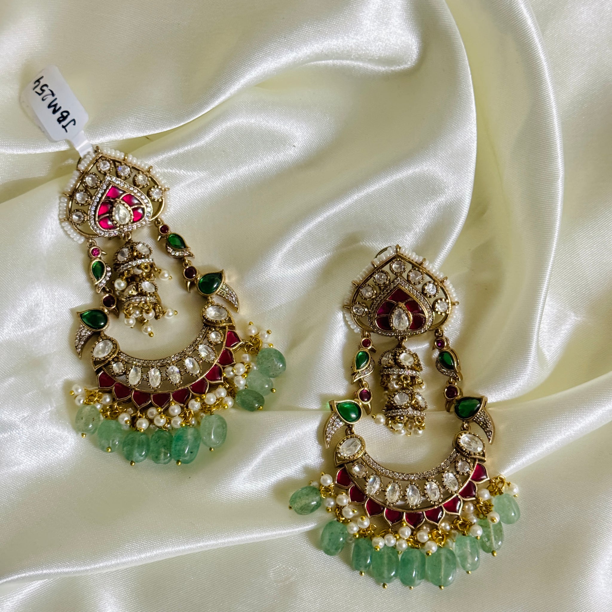 Grand Polki Chandbali / Earing in Pastel Beads