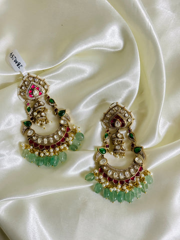 Grand Polki Chandbali / Earing in Pastel Beads