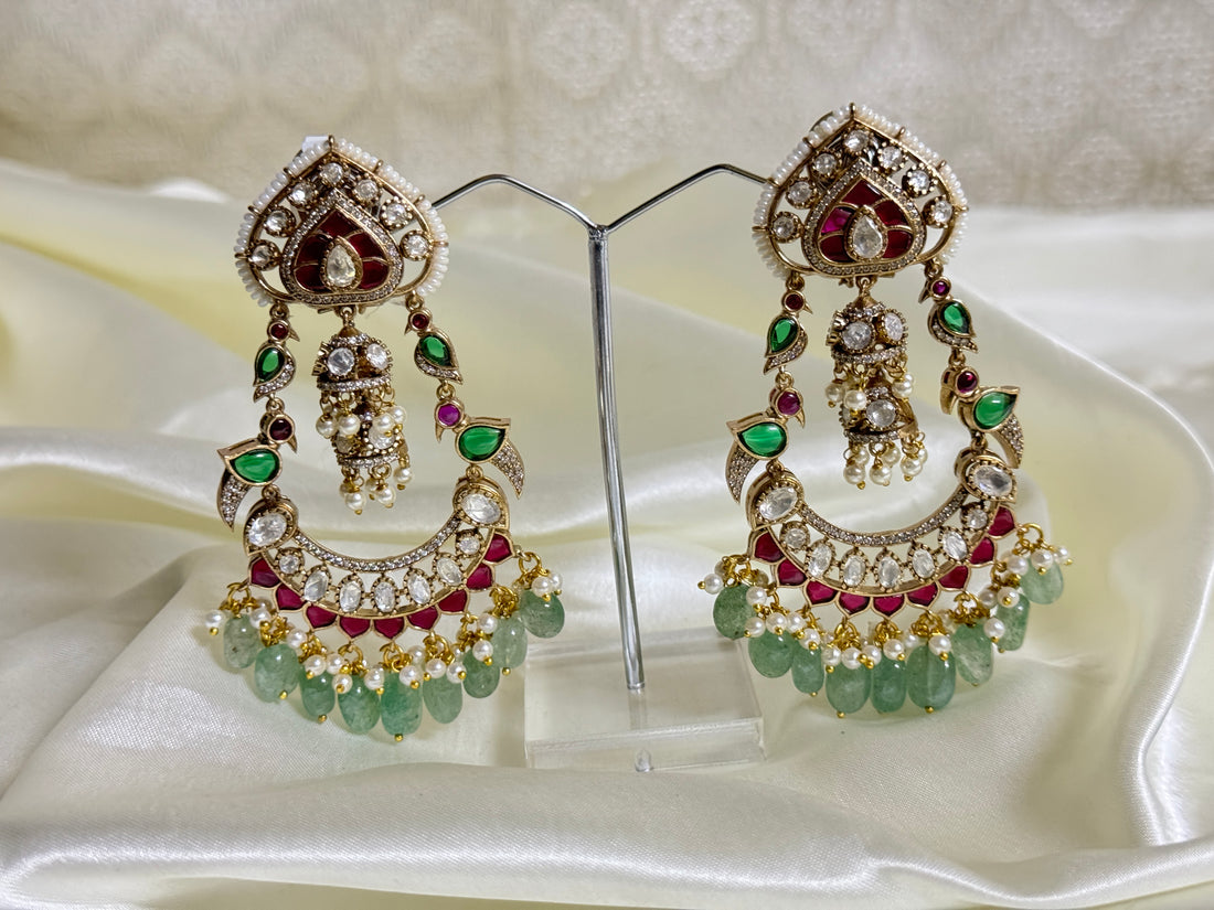 Grand Polki Chandbali / Earing in Pastel Beads